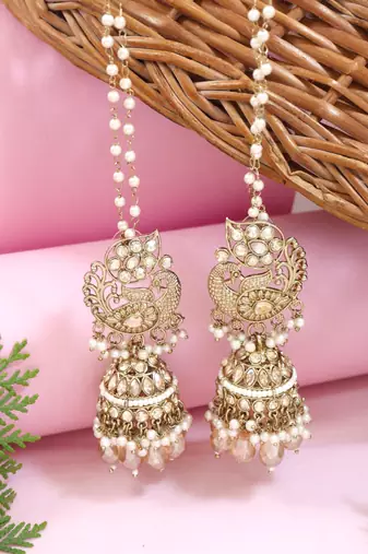 Detachable ear chain with jhumka earrings (e3383fl)
