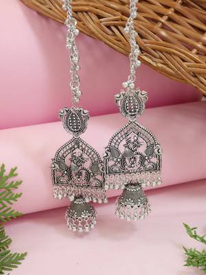 Traditional temple style jhumka earring with ear chain for women (e3386ox) 2