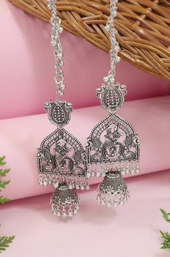 Traditional temple style jhumka earring with ear chain for women (e3386ox)