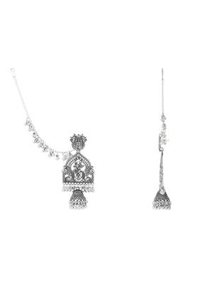 Traditional temple style jhumka earring with ear chain for women (e3386ox) 4