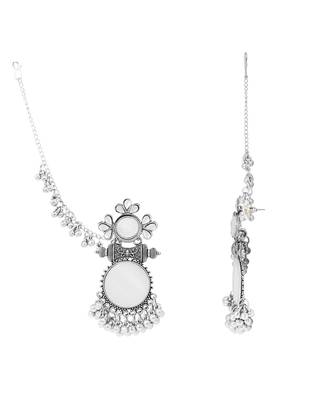 Traditional mirror work earring with ear chain for women (e3387ox) 4