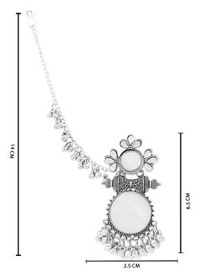Traditional mirror work earring with ear chain for women (e3387ox) 5