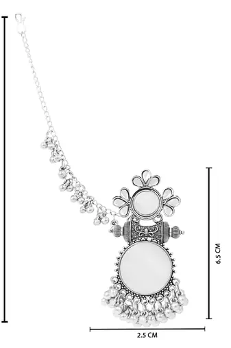 Traditional mirror work earring with ear chain for women (e3387ox)