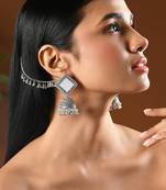 Traditional mirror jhumka earring with ear chain for women (e3388ox)