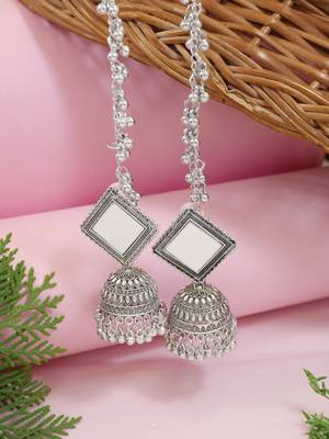 Traditional mirror jhumka earring with ear chain for women (e3388ox) 2