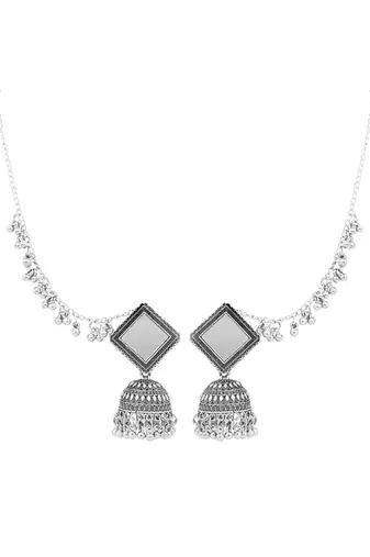 Traditional mirror jhumka earring with ear chain for women (e3388ox)