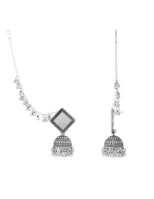 Traditional mirror jhumka earring with ear chain for women (e3388ox) 4