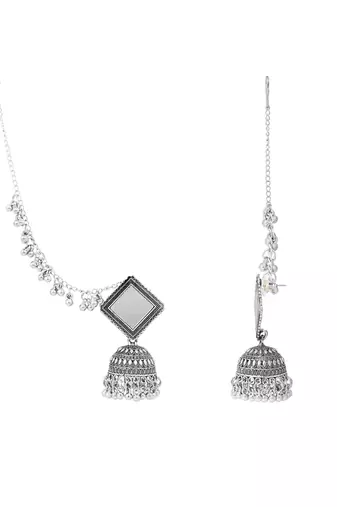 Traditional mirror jhumka earring with ear chain for women (e3388ox)
