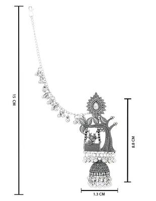 Traditional jhumka motif oxidised earring with ear chain for women (e3389ox) 5