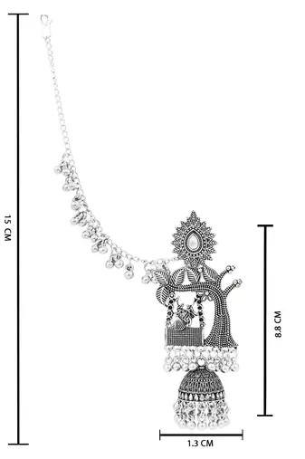 Traditional jhumka motif oxidised earring with ear chain for women (e3389ox)