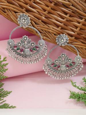 Traditional silver oxidised dangle earrings for women  1