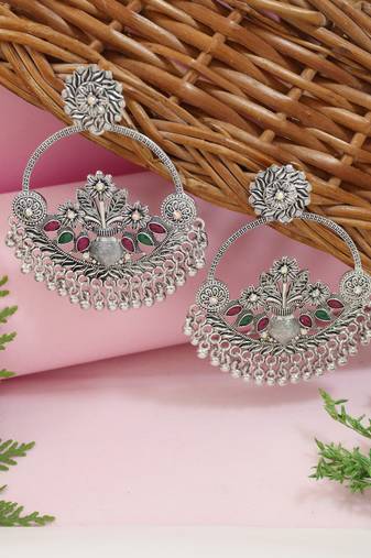 Traditional silver oxidised dangle earrings for women (e3390ox)