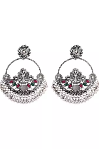 Traditional silver oxidised dangle earrings for women 