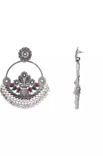Traditional silver oxidised dangle earrings for women 