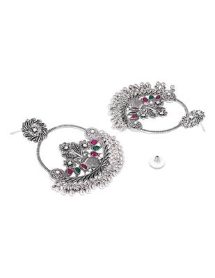 Traditional silver oxidised dangle earrings for women  4