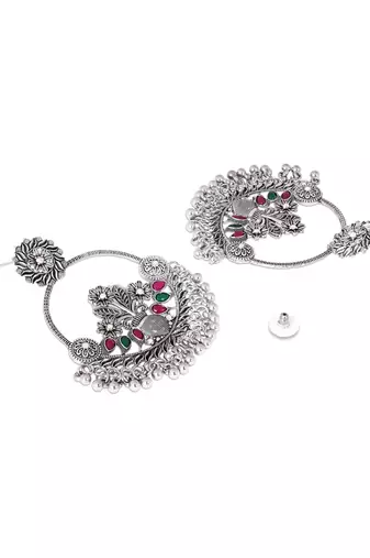 Traditional silver oxidised dangle earrings for women 