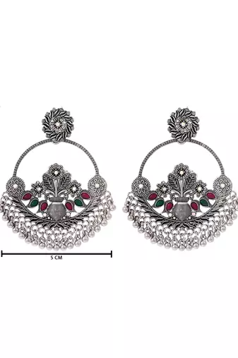 Traditional silver oxidised dangle earrings for women 
