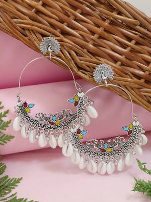 Traditional silver oxidised dangle earrings for women  1