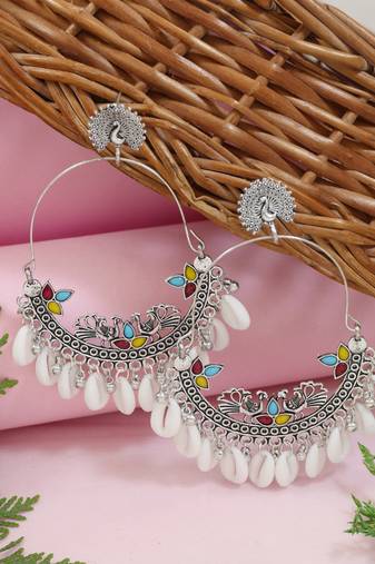 Traditional silver oxidised dangle earrings for women (e3391ox)