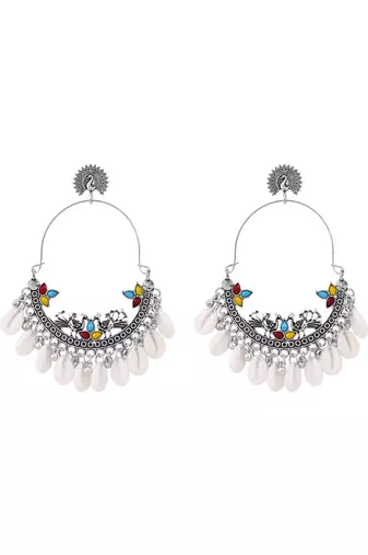 Traditional silver oxidised dangle earrings for women 