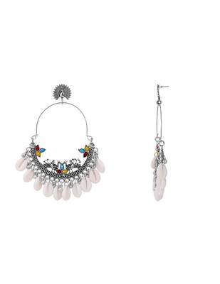 Traditional silver oxidised dangle earrings for women  3