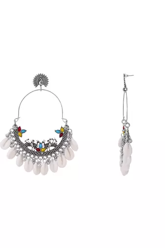 Traditional silver oxidised dangle earrings for women 