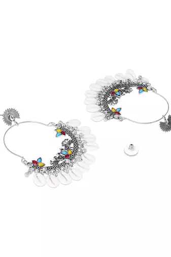 Traditional silver oxidised dangle earrings for women 