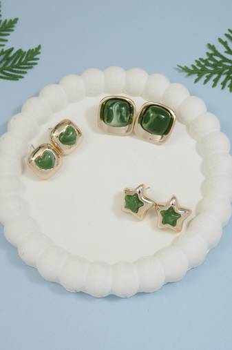 Latest stylish lightweight modern stud earrings combo set for women (green)