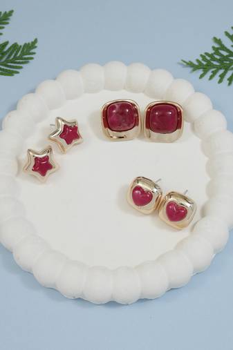 Fashion latest stylish trendy lightweight modern stud earrings combo set for women (red)