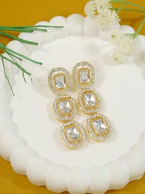 Traditional white stone drop dangle earrings for women  1