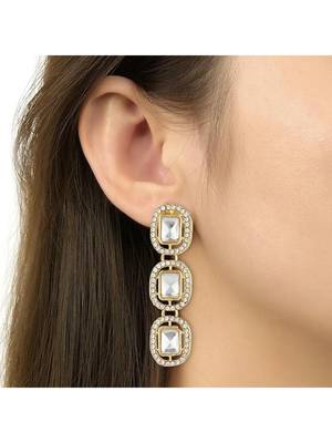 Traditional white stone drop dangle earrings for women  4