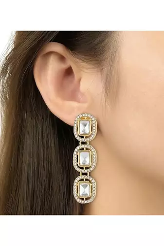 Traditional white stone drop dangle earrings for women 