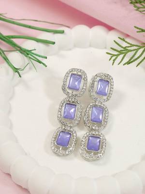 Traditional white stone drop dangle earrings for women  1