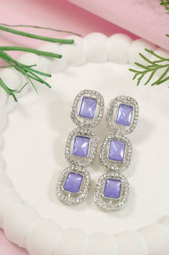 Traditional white stone drop dangle earrings for women (silver purple)