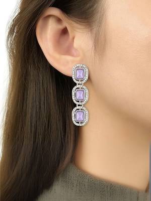 Traditional white stone drop dangle earrings for women  3