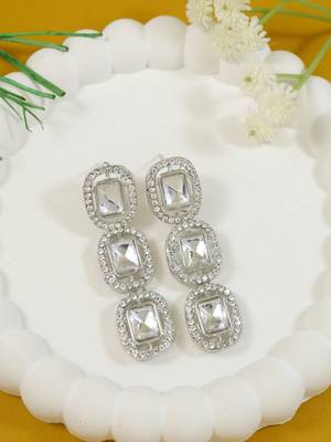 Traditional white stone drop dangle earrings for women  1