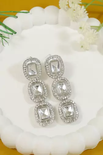 Traditional white stone drop dangle earrings for women 