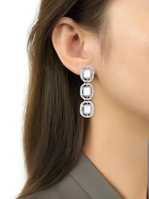 Traditional white stone drop dangle earrings for women  2