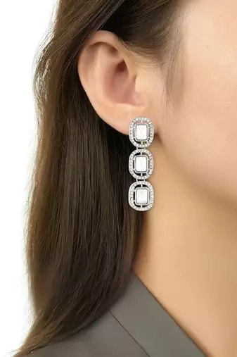 Traditional white stone drop dangle earrings for women 