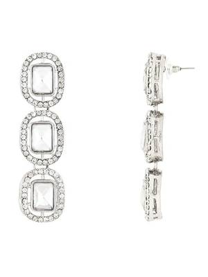 Traditional white stone drop dangle earrings for women  4