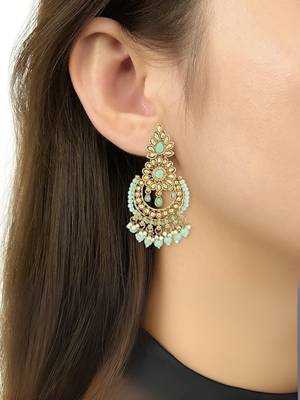 18k  chandbali kundan studded & beaded earrings for women  1