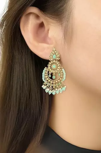 18k  chandbali kundan studded & beaded earrings for women 