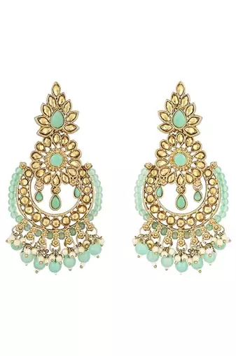 18k  chandbali kundan studded & beaded earrings for women 