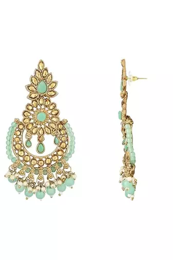 18k  chandbali kundan studded & beaded earrings for women 