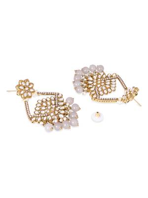 Traditional design handcrafted kundan & pearl earrings for women  4