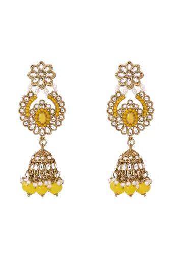 Traditional design handcrafted kundan & pearl earrings for women (e7275y)