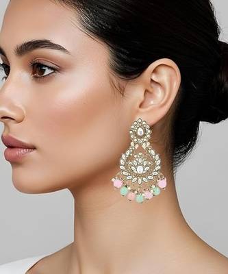 Traditional design handcrafted kundan & pearl earrings for women (e7276mul) 1