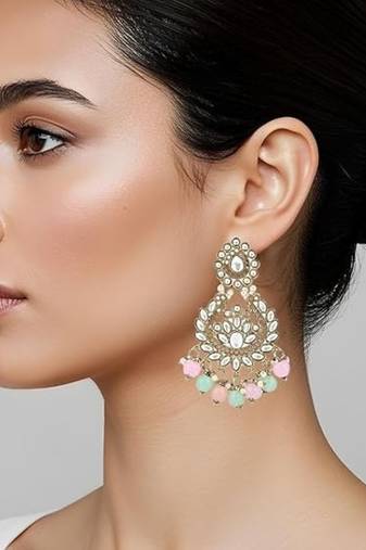 Traditional design handcrafted kundan & pearl earrings for women (e7276mul)