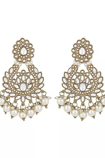 Traditional design handcrafted kundan & pearl earrings for women 