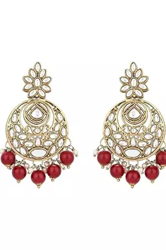 Traditional design handcrafted kundan & pearl earrings for women 